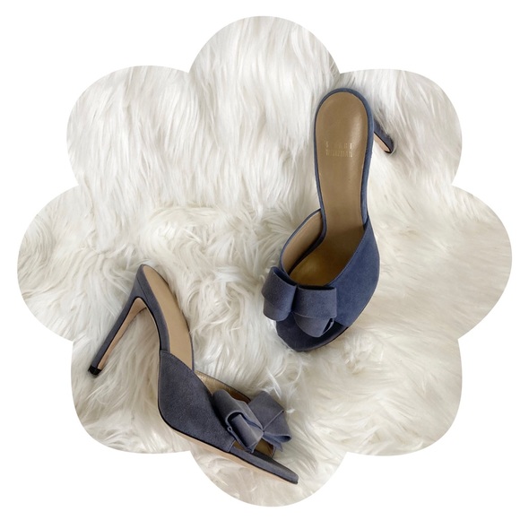 NEW Stuart Weitzman Bow Mule Stilettos Suede Periwinkle - Picture 1 of 9